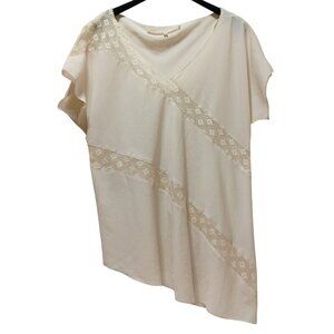 Rachel Roy Asymmetric Lace Trim Top Womens L Cream Soft Feminine Romantic‎